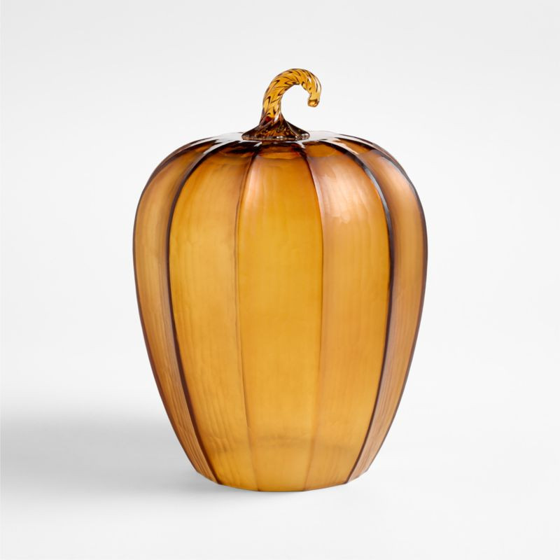 Amber Large Glass Pumpkin | Crate & Barrel | Crate & Barrel