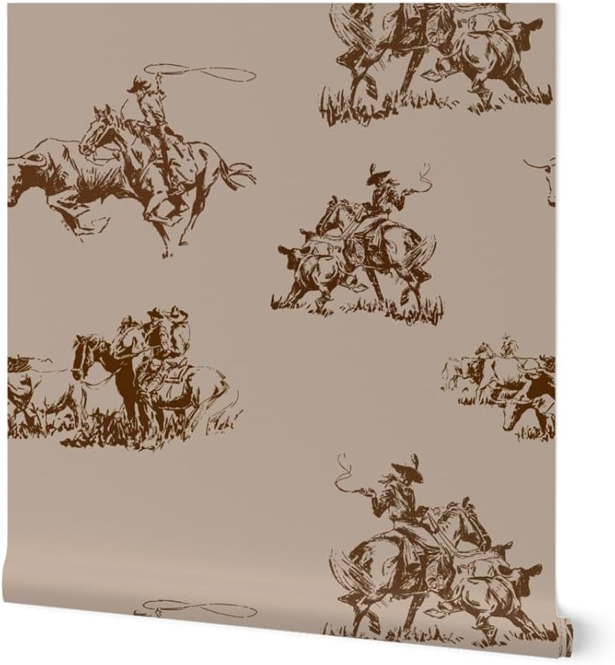 Spoonflower Peel & Stick Wallpaper 12ft x 2ft - Western Cowboy Rustic Lodge Sepia Neutral Brown W... | Amazon (US)