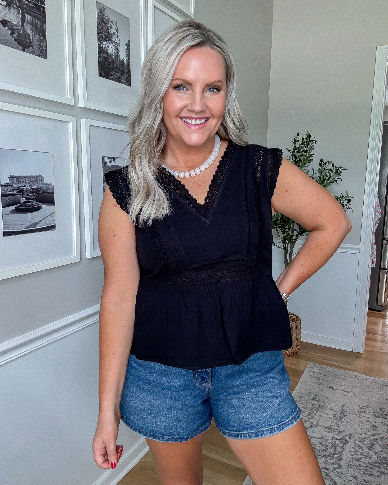 This top is one of those easy throw on pieces that still looks put together. The lace detail gives it a little something extra while still being super lightweight and comfy. Paired it with my go to denim shorts for an everyday look you can wear anywhere

black summer top casual outfit ideas lace detail top denim shorts outfit easy everyday style mom style comfortable summer outfits lovelylifestyling 

#LTKootd #LTKMothersDay #LTKSeasonal