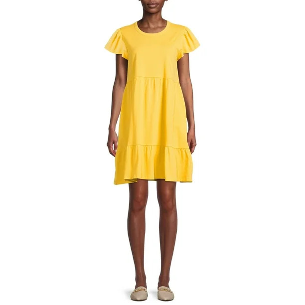 Time and Tru Women's Short Sleeve Tiered Knit Dress with Pockets - Walmart.com | Walmart (US)