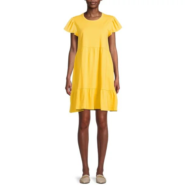 Time and Tru Women's Tiered Knit Dress with Pockets - Walmart.com | Walmart (US)