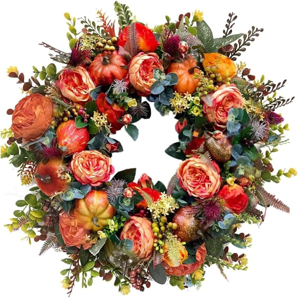 Fall Peony and Pumpkin Wreath Year Round, Fall Wreaths for Front Door, Durable Fall Wreath with M... | Amazon (US)