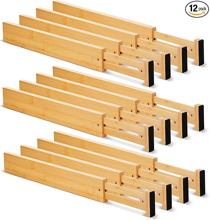 Sawysine 12 Pcs Bamboo Drawer Dividers Adjustable Drawer Organizers Spring Separators Organizatio... | Amazon (US)