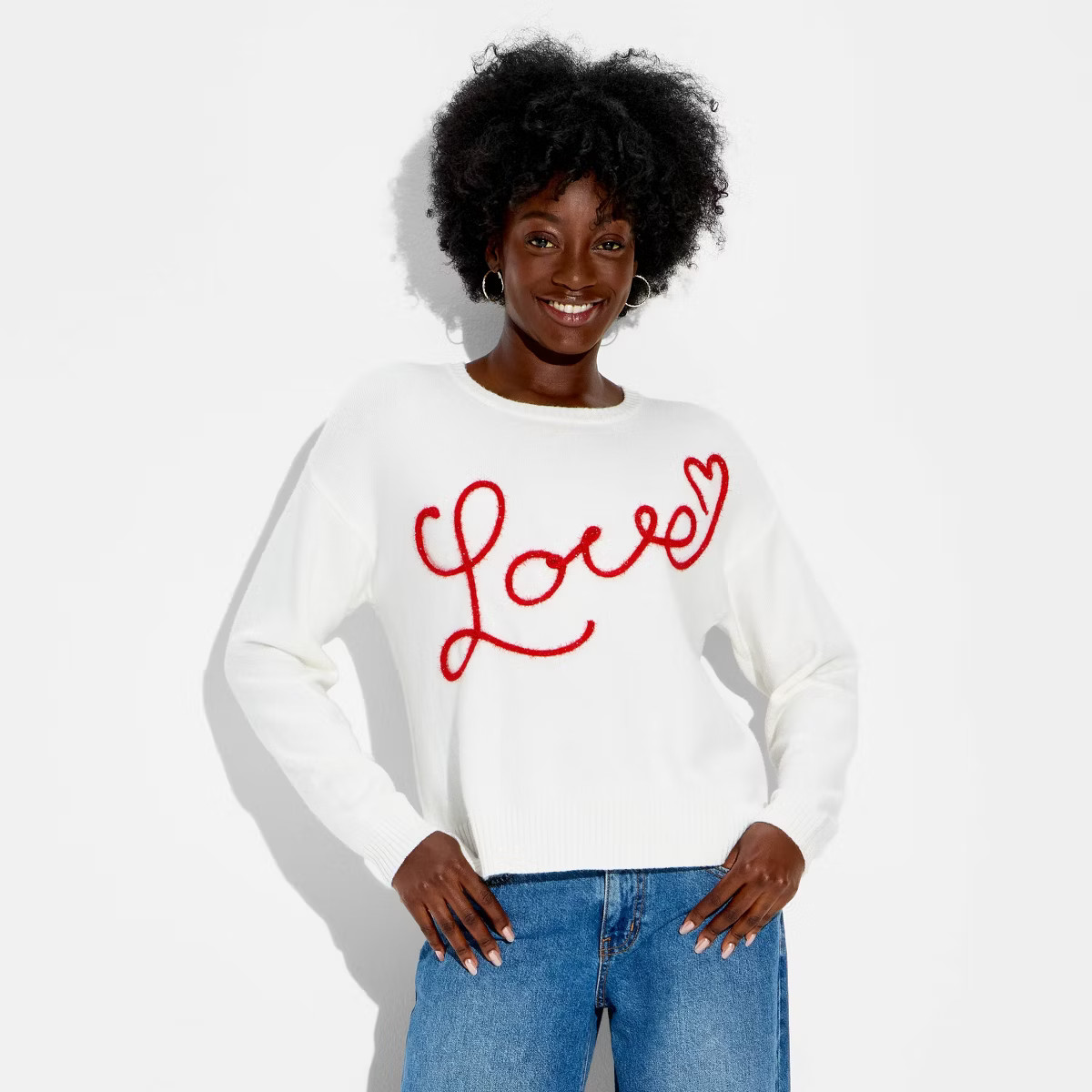 Women's Love Graphic Pullover Sweater - White | Target