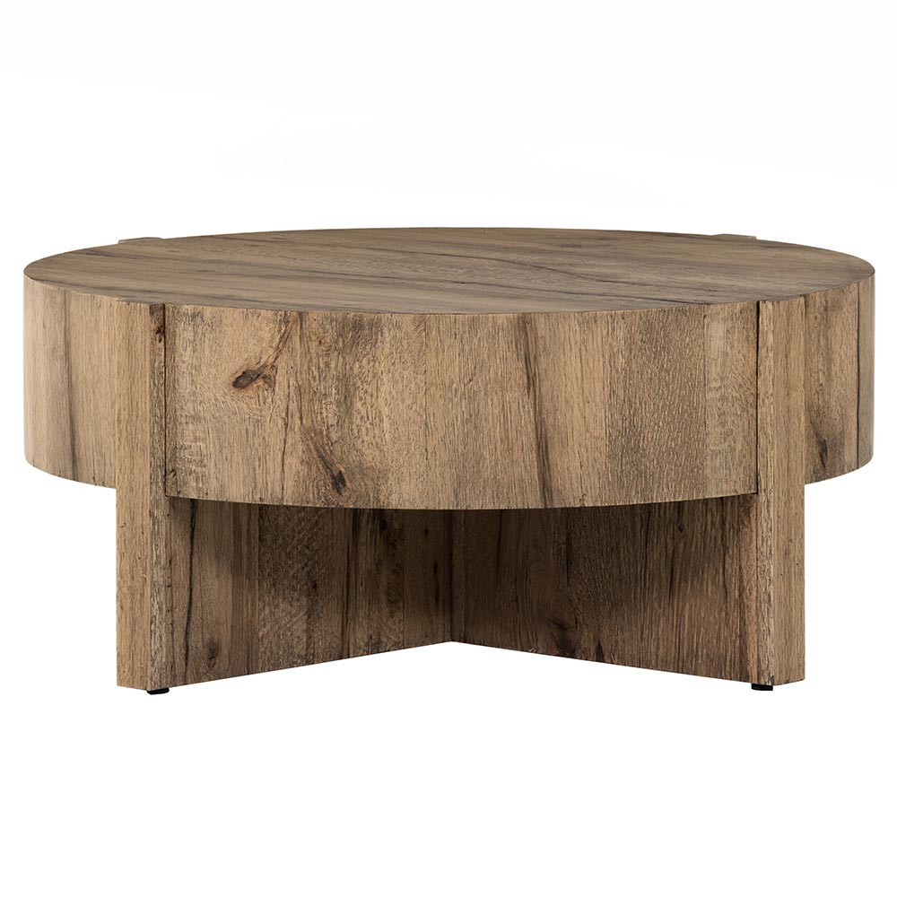 Brandon Rustic Lodge Natural Oak Wood Round Coffee Table | Kathy Kuo Home