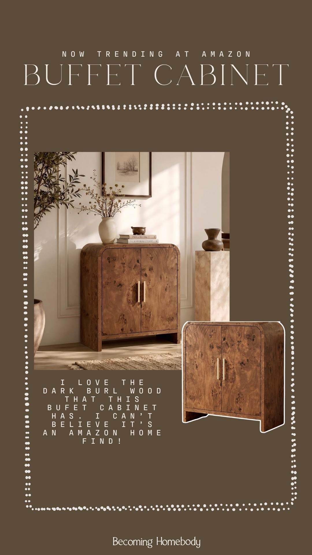 Absolutely love this burl wood antique buffet cabinet from Amazon. It’s such a great price and the wood detailing looks to elegant 🤎

#LTKHome