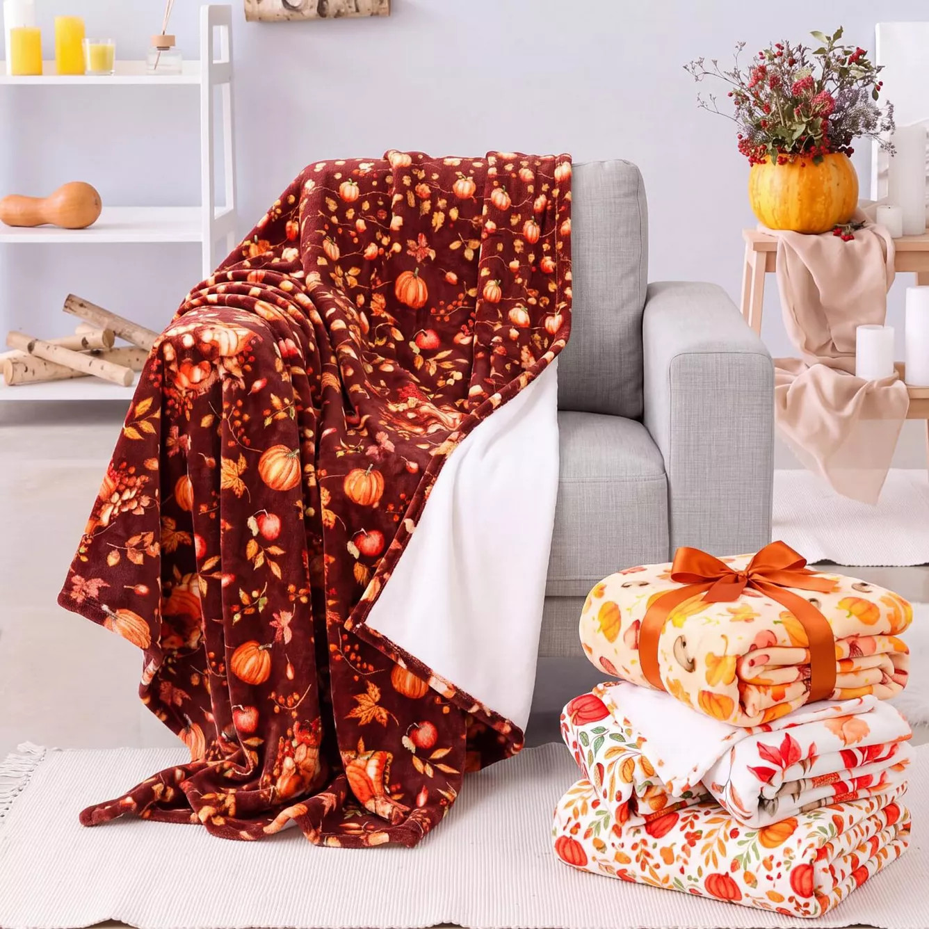 4-Pack Fall Harvest Throw Blankets Warm Soft Cozy Thanksgiving Decor | Kohl's