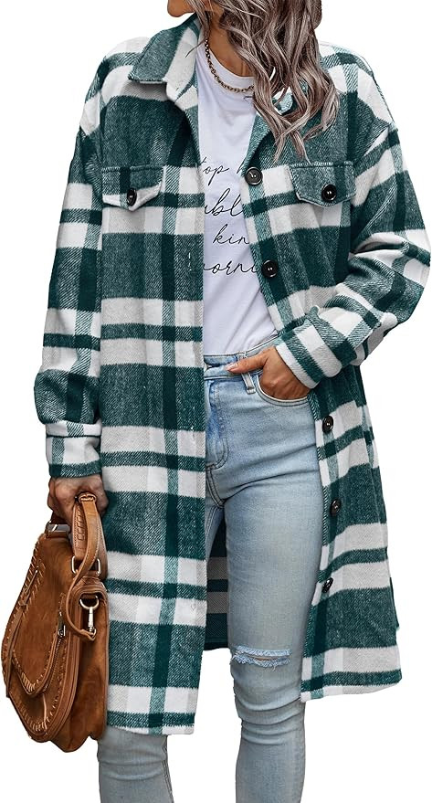 PRETTYGARDEN Women's Plaid Shacket 2025 Long Sleeve Button Up Flannel Shirt Winter Tartan Jacket ... | Amazon (US)