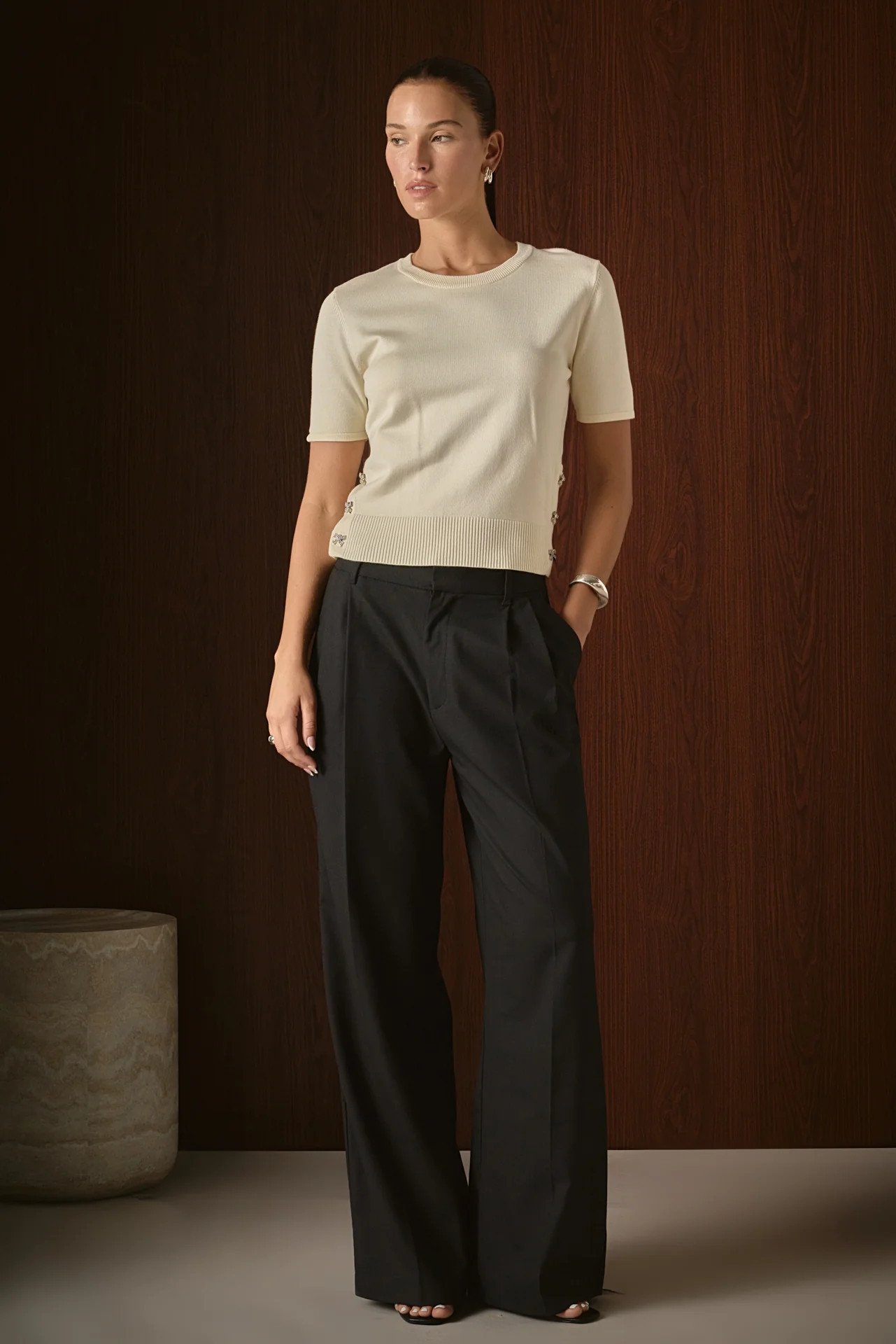 Side Bow Buttoned Knit Top | Endless Rose