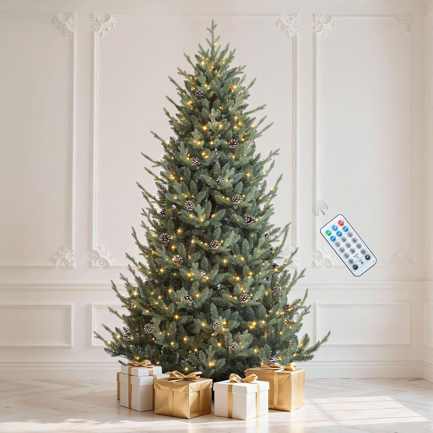 DWVO 7.5ft Antique Green Carolina Christmas Tree, Blue-Green Upswept Layered Artificial Christmas... | Amazon (US)