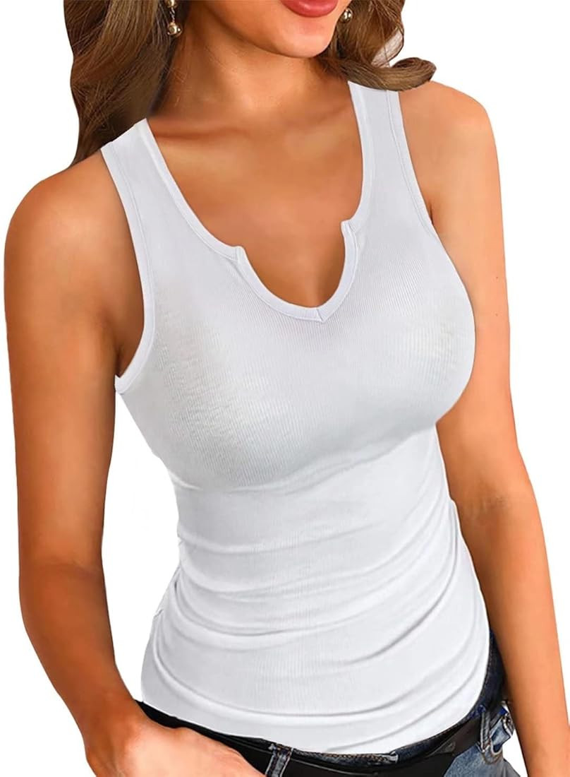 VICHYIE Tank Tops for Women Summer Sleeveless Shirts Ribbed Slim Fitted Tops | Amazon (US)