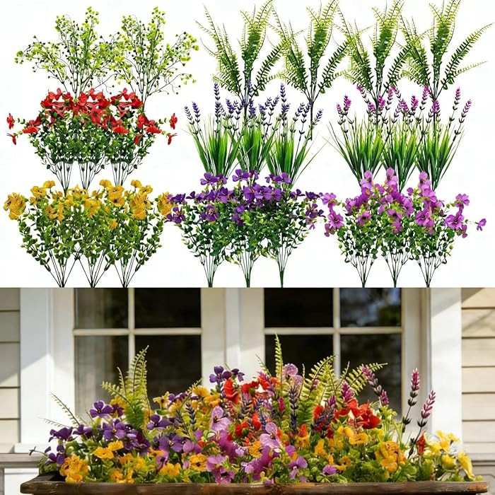 24 flores artificiales de primavera, para decoración de exteriores, no se decoloran, flores de s... | Amazon (US)