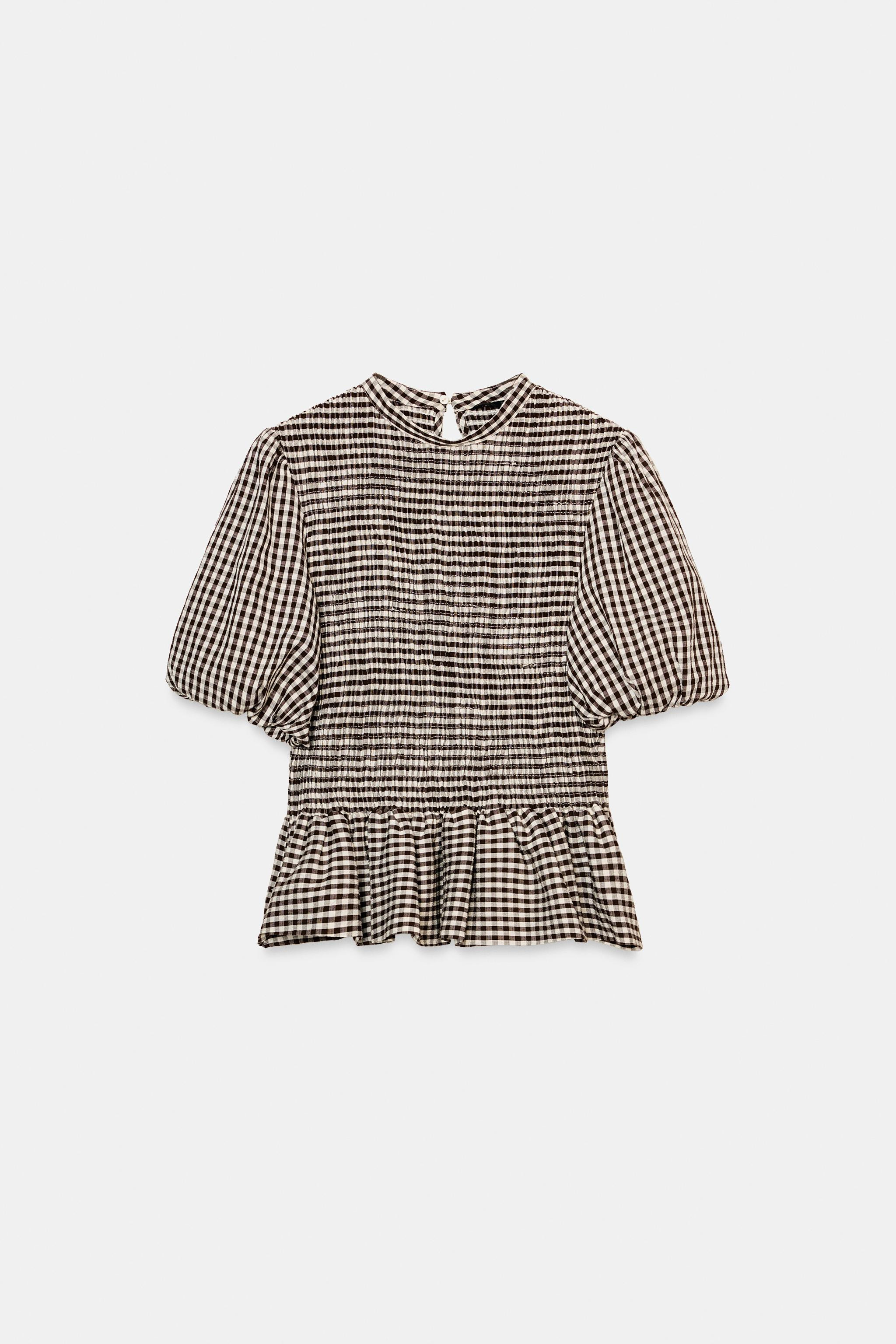 GINGHAM SMOCKED TOP | Zara US