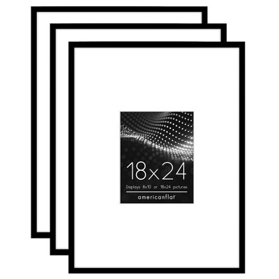 Americanflat 18x24 Poster Frame - Set of 3 - Use as 8x10 Frame with Mat or 18x24 Frame Without Mat - Black | Target