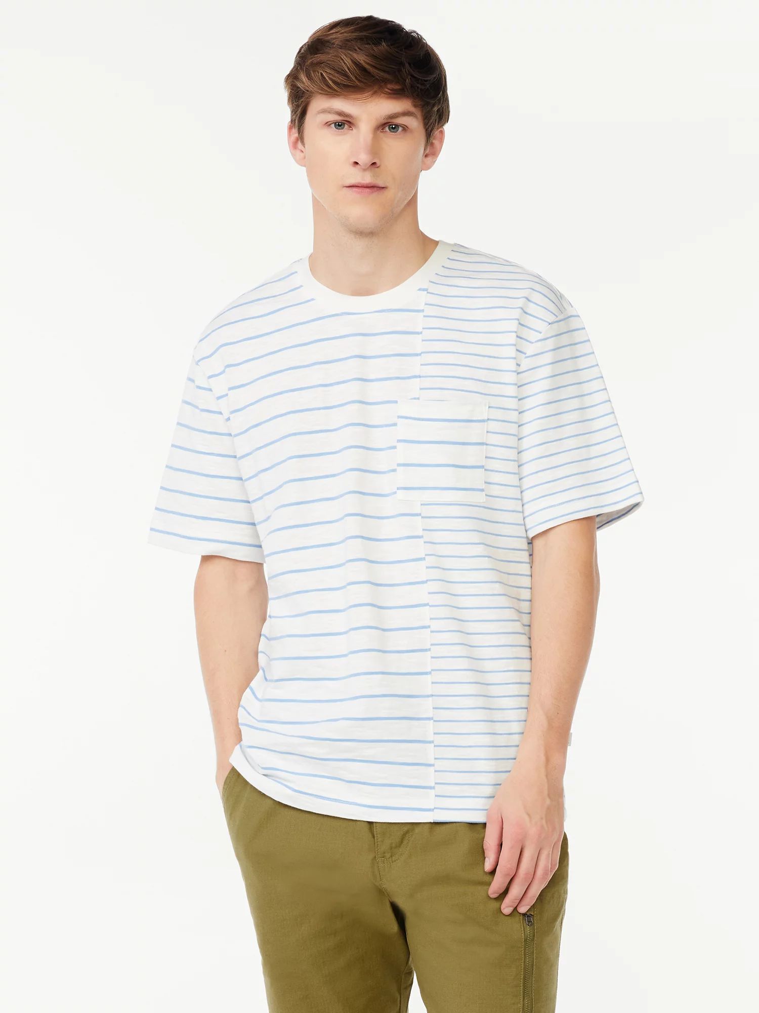 Free Assembly Men's Off Set Stripe Pocket Tee with Short Sleeves | Walmart (US)