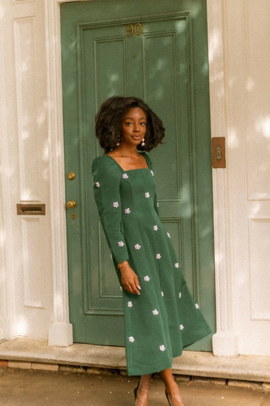 Green dress. Wedding guest dress 