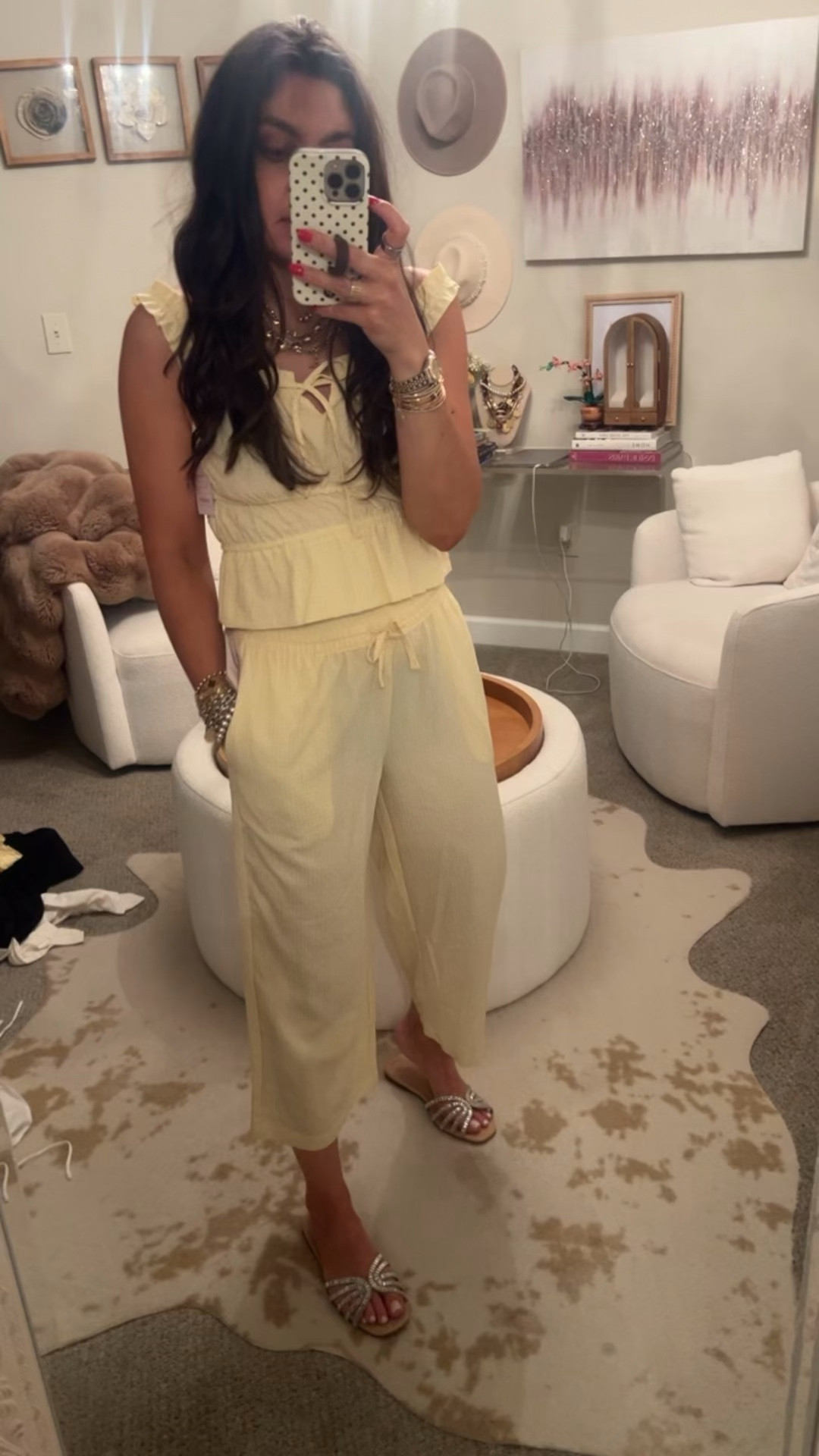 Butter yellow pj set! Wearing a small in both!