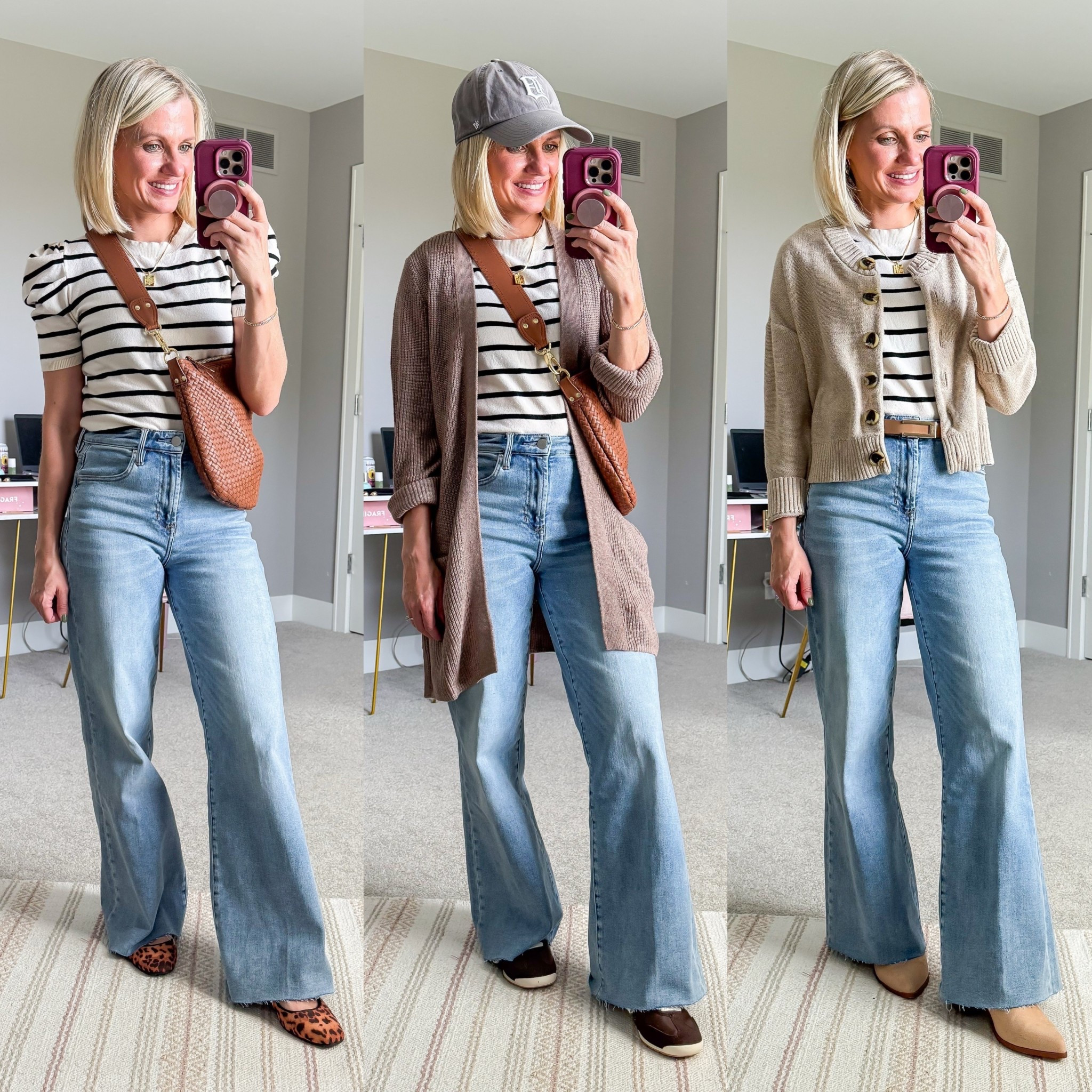 Casual mom-friendly fall outfit ideas with wide-leg jeans  

#LTKStyleTip #LTKSeasonal #LTKPetite