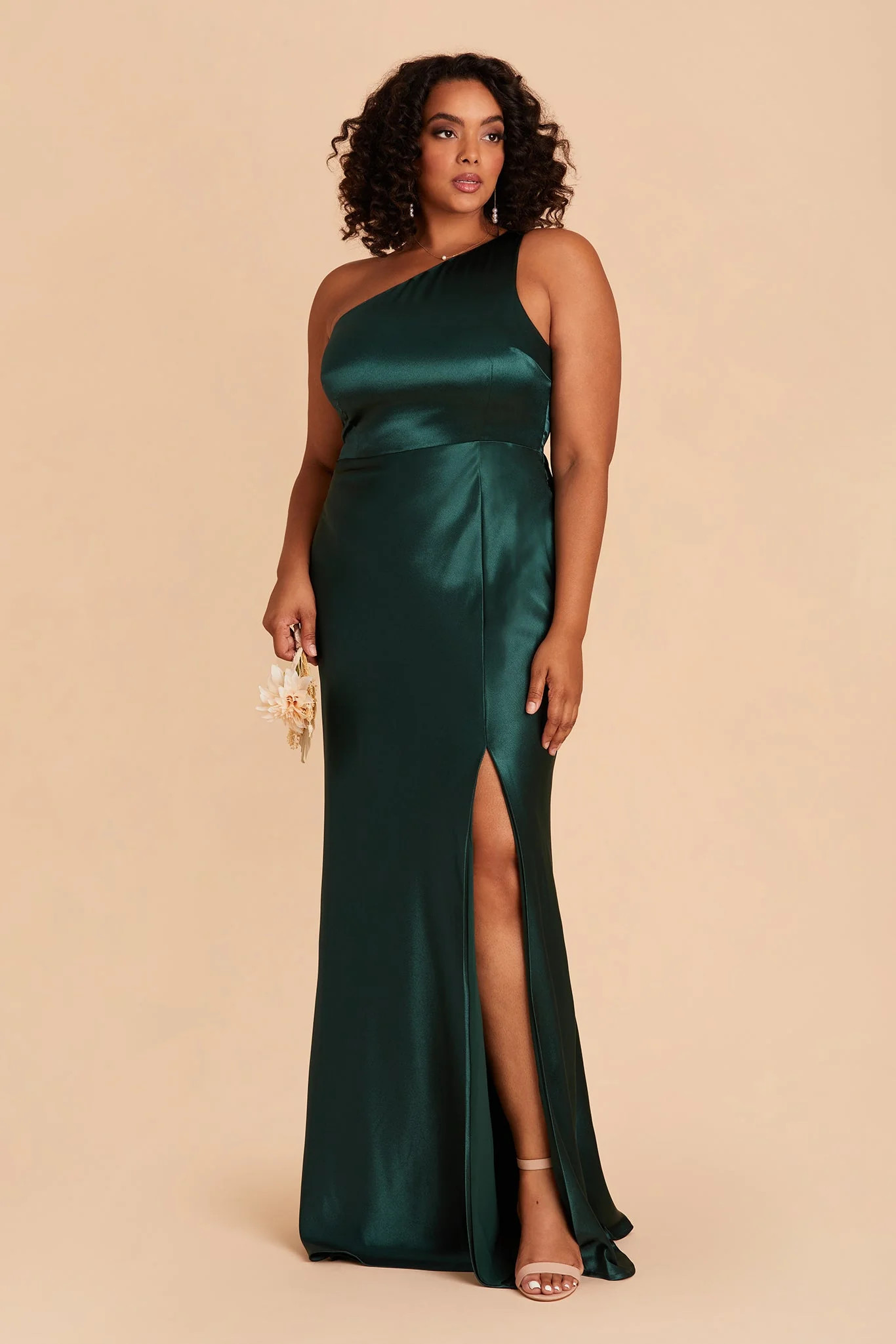 Kira Shiny Satin Dress - Emerald | Birdy Grey