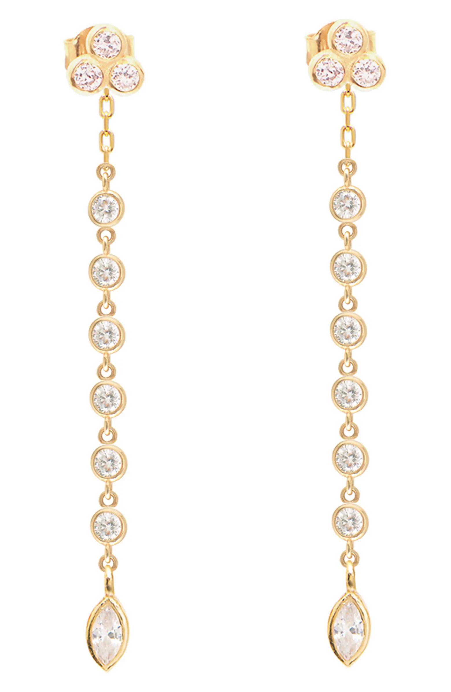 14K Gold Plated Sterling Silver CZ Front & Back Linear Drop Earrings | Nordstrom Rack