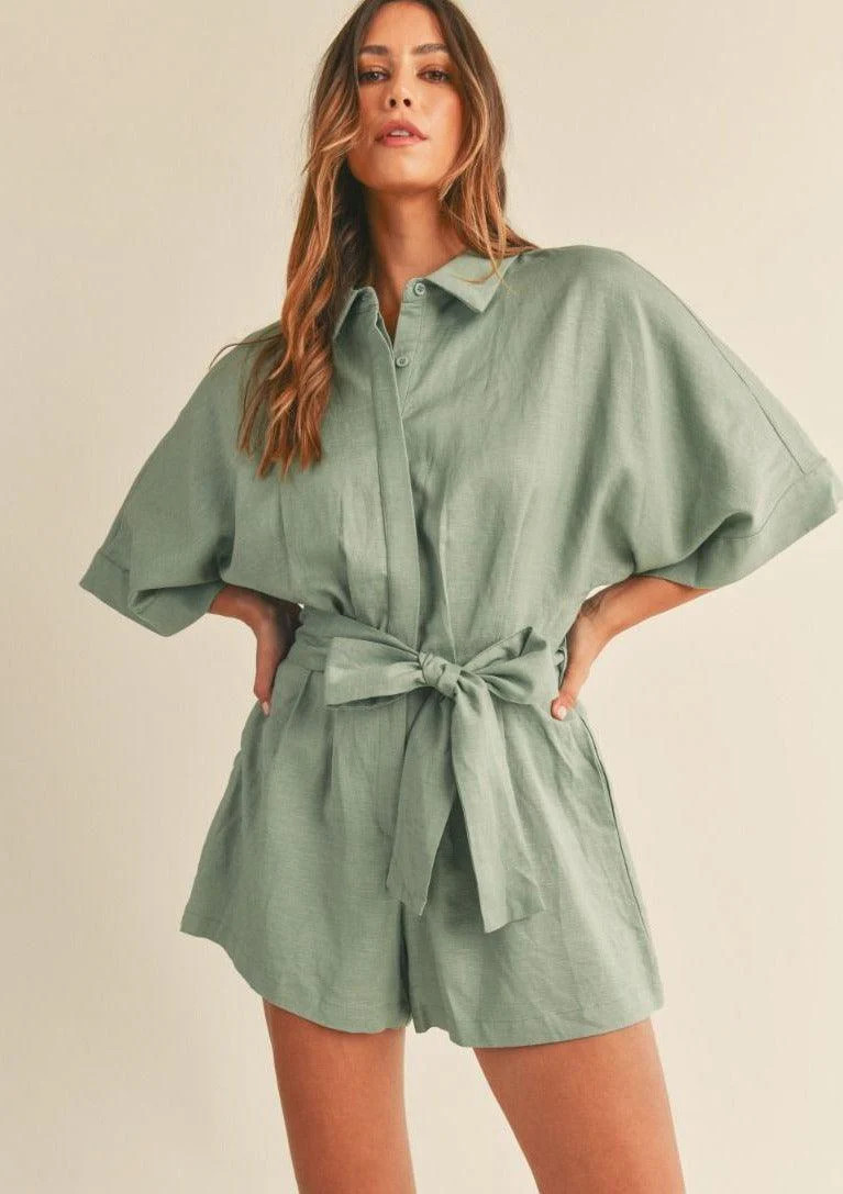 Button Down Shirt Collar Playsuit | outdazl