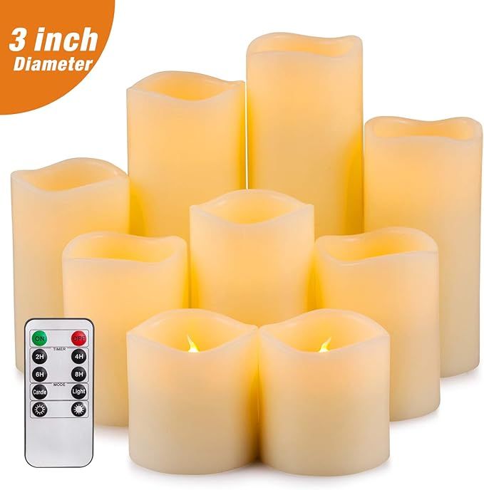 Yutime Flameless Candle Set of 9 (D 3" x H 3" 4" 5" 6" 7" 8") Battery Operated LED Pillar Real Wa... | Amazon (US)