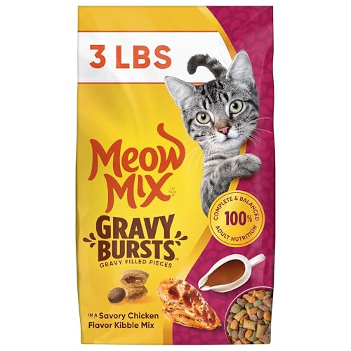 Meow Mix Gravy Bursts, Savory Chicken Flavor Mix, Gravy Filled Dry Cat Food, 3 lb. Bag | Amazon (US)
