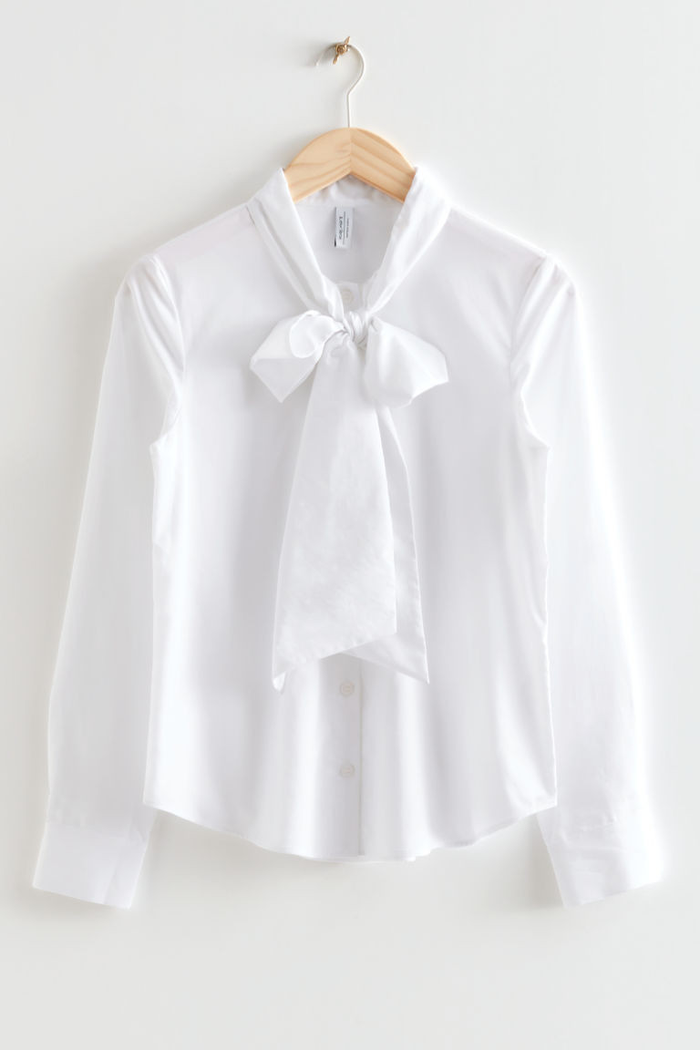 H & M - Lavallière-Neck Bow Blouse - White | H&M (UK, MY, IN, SG, PH, TW, HK)
