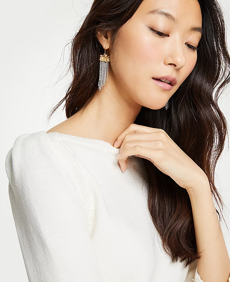 Metal Flower Tassel Earrings | Ann Taylor (US)