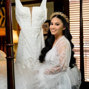 Sheer Lace Bridal Robe With Ostrich Feather Sleeves, Wedding Gift - Etsy | Etsy (Global)