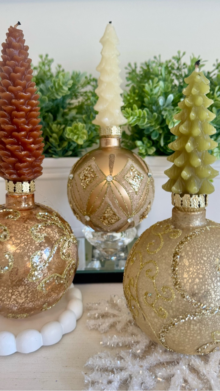 These DIY Christmas ornament candle holders are the prettiest touch of holiday sparkle! ✨🎄 I paired jeweled glass ornaments with tree-shaped taper candles to create a unique, elegant centerpiece that feels festive, warm, and totally custom. Perfect for mantles, dining tables, entryways, or gifting! Each ornament glows with gold detailing while the little tree candles add the sweetest holiday charm. Simple, classy, and full of Christmas magic. 🤍✨

#LTKHolidayDecor #LTKHome #LTKSeasonal #HolidayHomeDecor #ChristmasDecorIdeas #ElegantChristmas #DIYHolidayDecor #OrnamentDecor #HolidayCenterpiece #ChristmasHomeStyle #FestiveTouches #HolidayTablescape #HomeDecorInspo #LTKFinds #LTKDIY #ChristmasAesthetic #HolidayStyling #LTKUnder50 #DeckTheHalls #LTKGiftIdeas

#LTKHome #LTKHoliday #LTKSeasonal