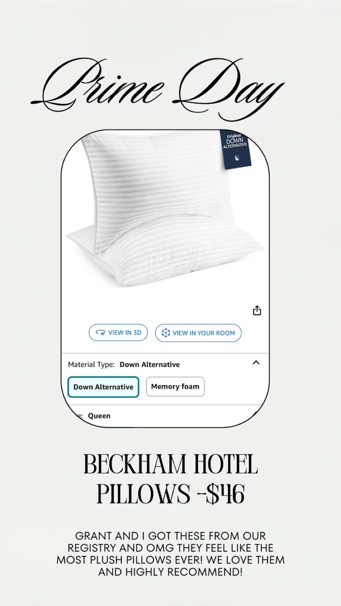 Prime day sale on the BEST pillows you will find! We love these pillows and honestly will always buy these because they are that good! Super plush and comfy! Not firm so if you’re looking for that, these are not your go to pillow!

#primeday #prime #amazon #amazonsale #primedaysale

Comment SHOP below to receive a DM with the link to shop this post on my LTK ⬇ https://liketk.it/4LwK2 #ltkhome #ltksalealert #ltkwedding

#LTKSaleAlert #LTKHome #LTKFindsUnder50