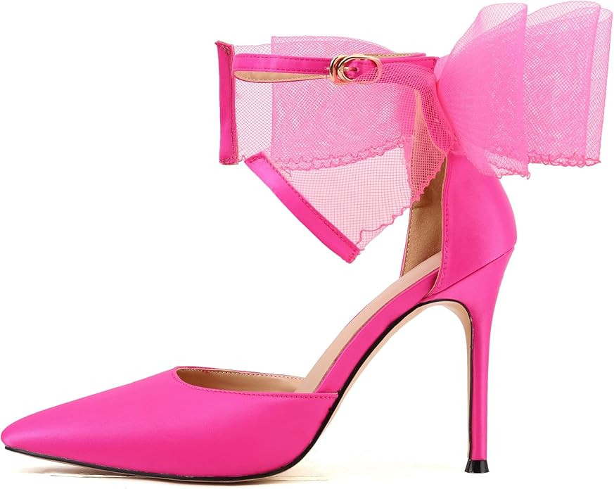 keleimusi Women's Wedding Pumps with Asymmetrical Bows and Ankle Strap High Heeled Sandals | Amazon (US)
