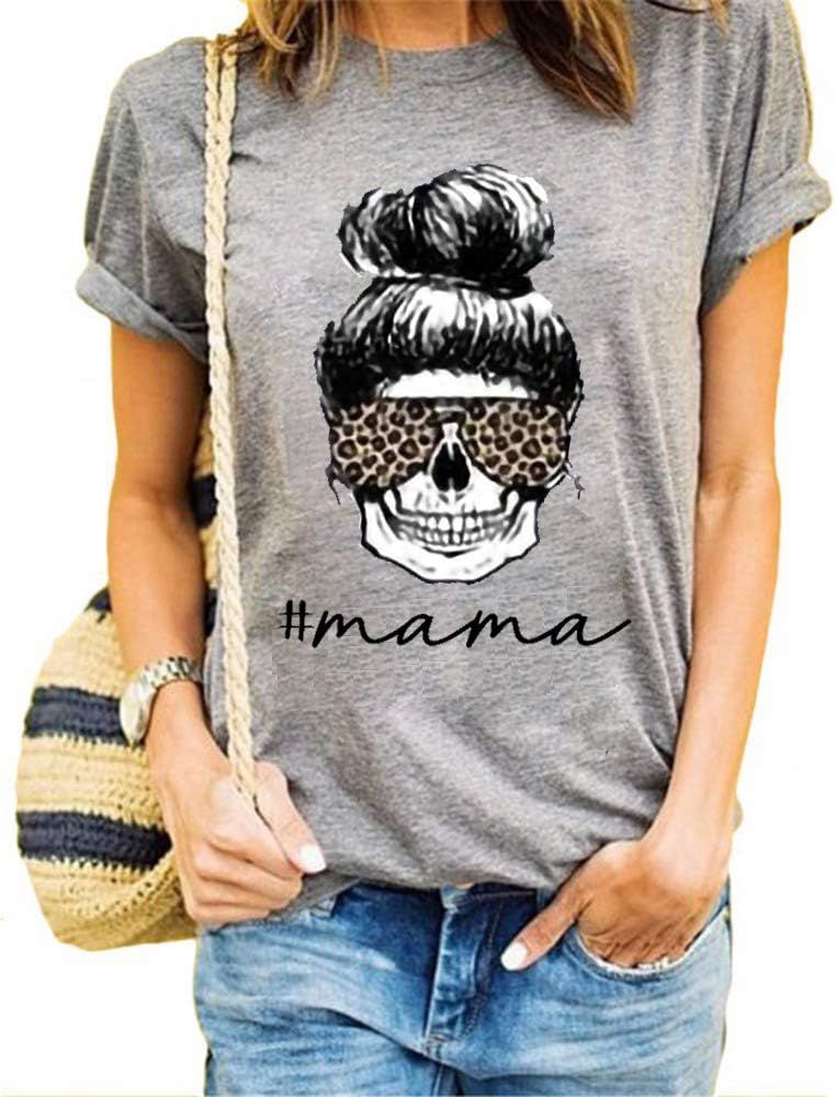 Mom Tshirt for Women Mom Life Shirt Funny Skull Print Top Summer Casual Short Sleeve Tee Shirts | Amazon (US)