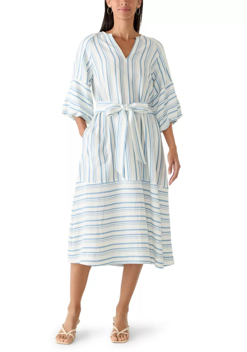 Women's Elbow Sleeve V-Neck Belted Midi Dress | Belk