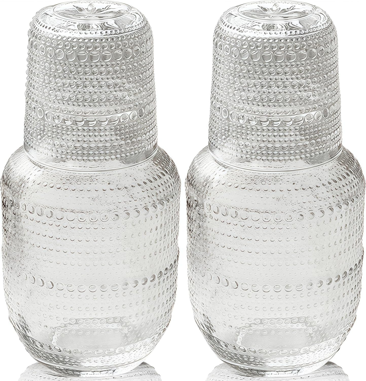 ZOOFOX Set of 2 Vintage Bedside Water Carafe and Glass Set, Clear Embossed Night Water Carafe wit... | Amazon (US)
