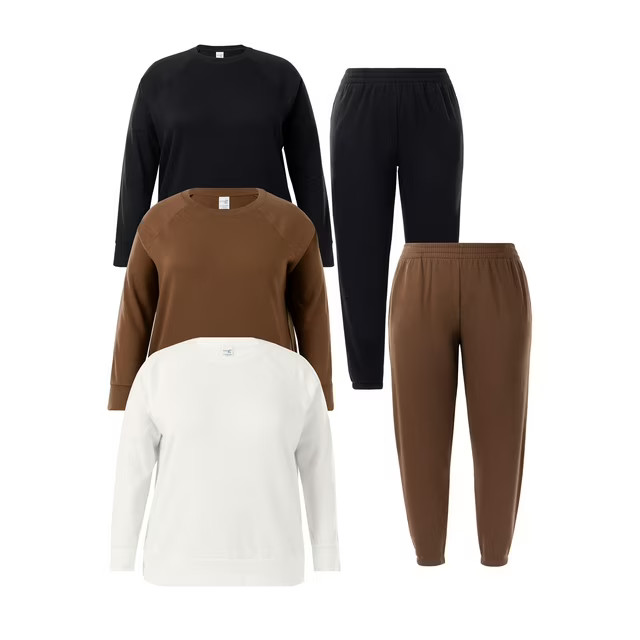 Terra & Sky Women's Plus Size Cotton Blend Fleece Sweatshirts and Sweatpants Set, 5-Piece - Walma... | Walmart (US)