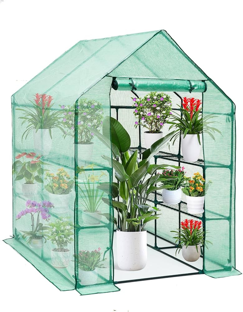 Greenhouses for Outdoors, Mini Greenhouse Walk in Green House Canopy with Roll-Up Zipper Doors, H... | Amazon (US)
