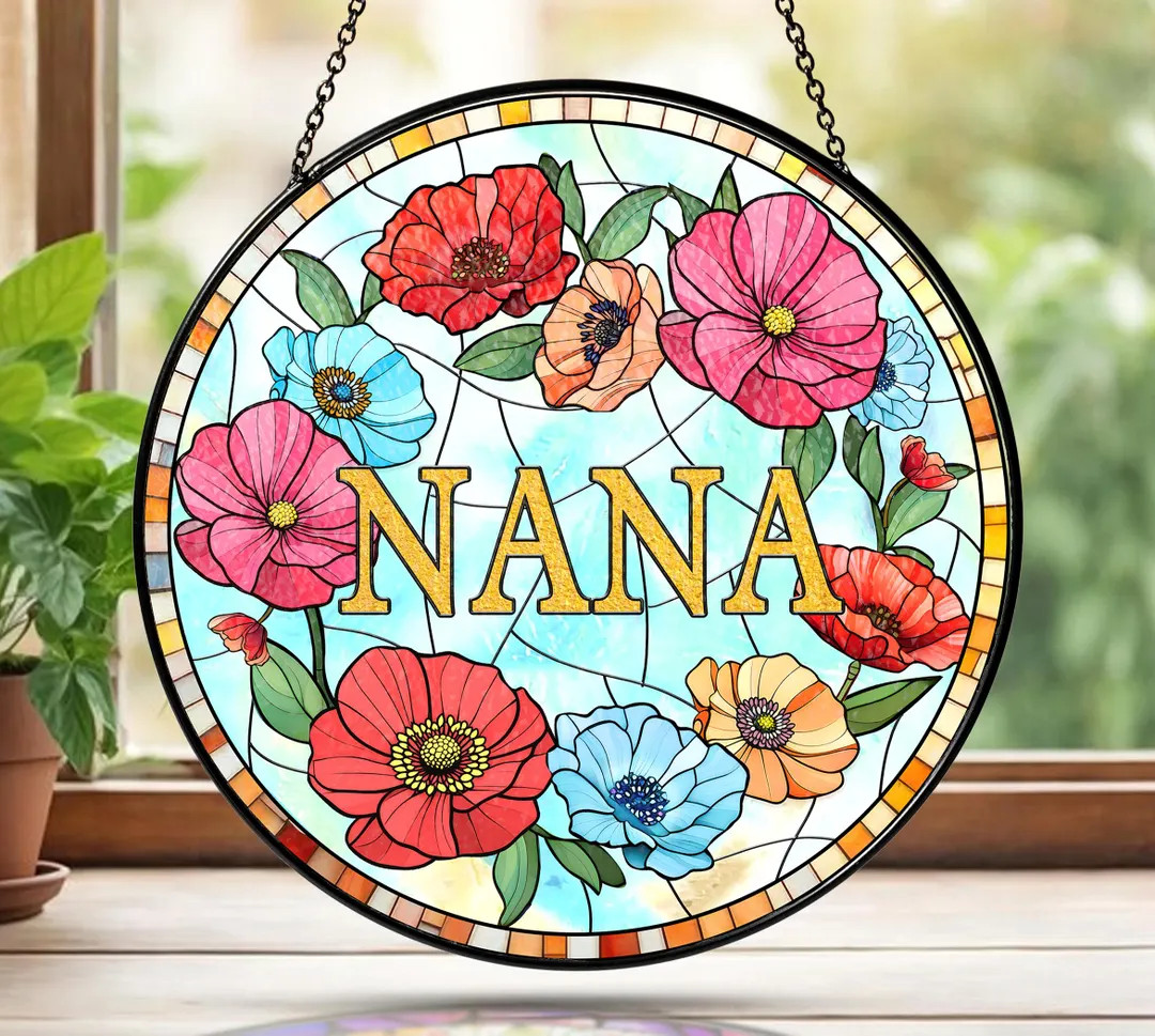 Personalized Floral Stained Glass Suncatcher, Nana Window Decor Gift - Etsy | Etsy (US)
