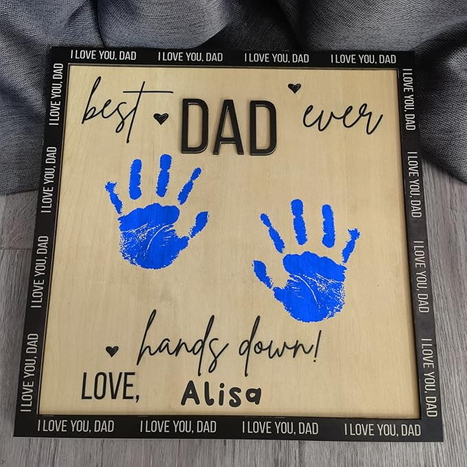 Best Dad Ever Hands Down Sign Personalized Father's Day Gifts Handprint Wooden Plaque from Daught... | Amazon (US)
