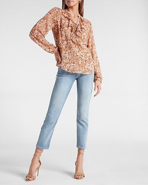 Floral Lace-Up Ruffle Top | Express