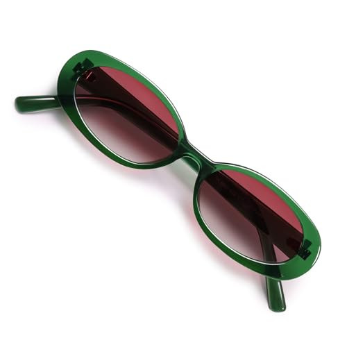 VANLINKER Retro Vintage Oval Sunglasses for Women 90s Polarized Trendy Sun Glasses,Green Frame Pink Lens | Amazon (US)