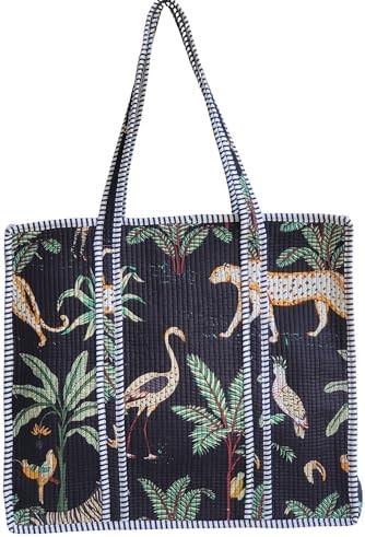100% Cotton Jungle Print Shoulder Bag Tote Bag Women Reversible Shopping Bag and Grocery Bags Sty... | Amazon (US)