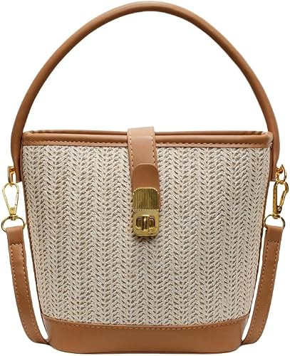 Straw Beach Bags For Women, Rattan Purses Summer Straw Bucket Bag Crossbody Handwoven Raffia Bag ... | Amazon (US)