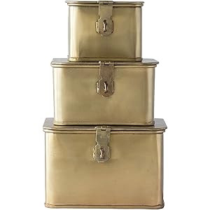 Creative Co-Op Square Decorative Metal Boxes with Gold Finish (Set of 3 Sizes) | Amazon (US)