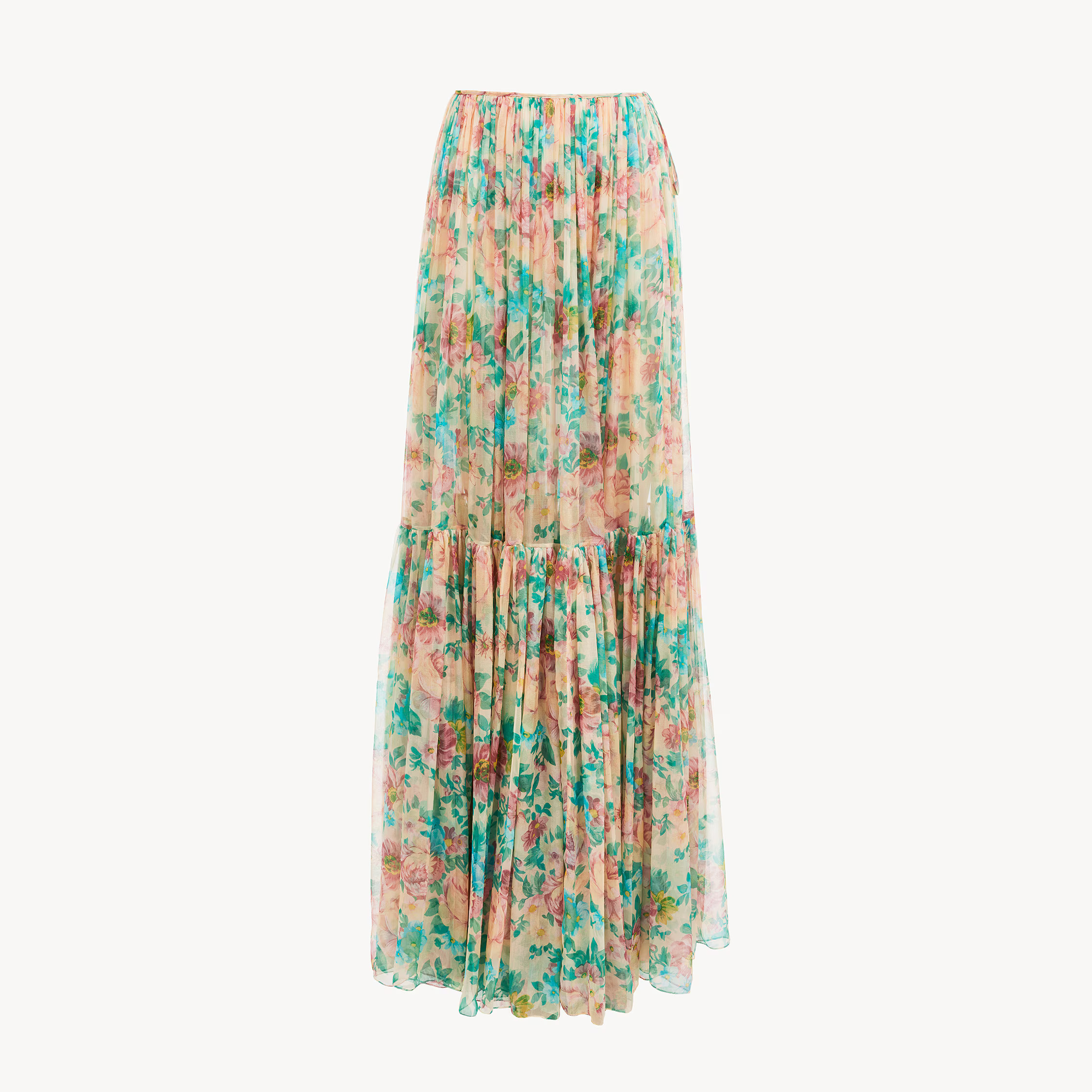 Chloé - Gathered maxi skirt in silk mousseline - Seedpearl Beige - 46 - Silk | Chloe US