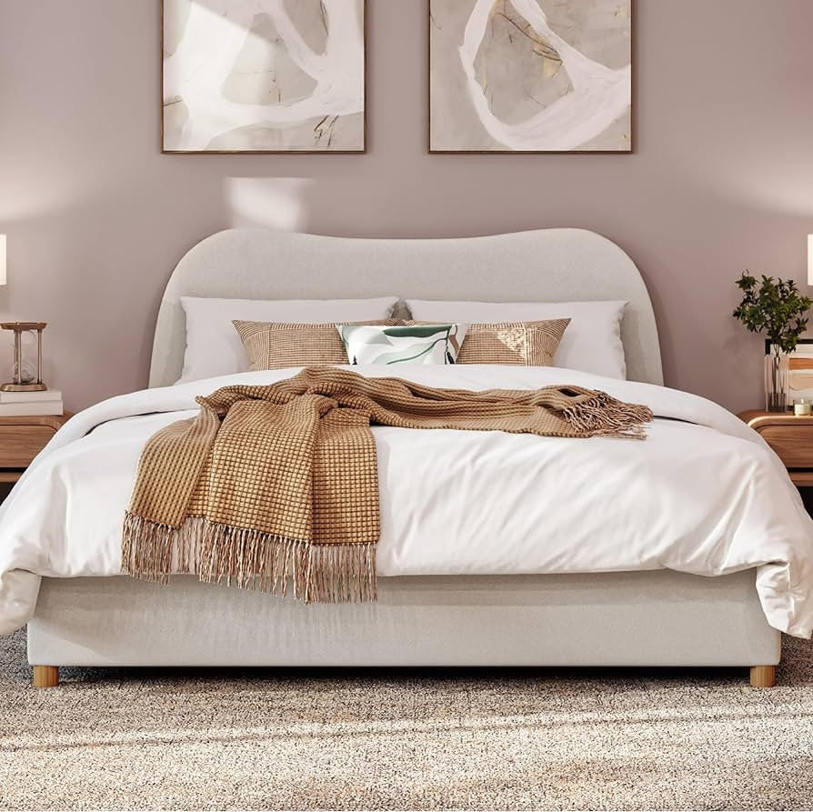 DG Casa Celine Queen Curved Boucle Bed – Platform Bed Frame with Curved Upholstered Headboard i... | Amazon (US)