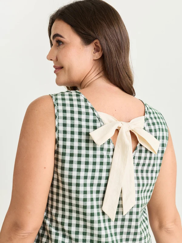 Supersoft Check Print Open Back Blouse | Bloomchic