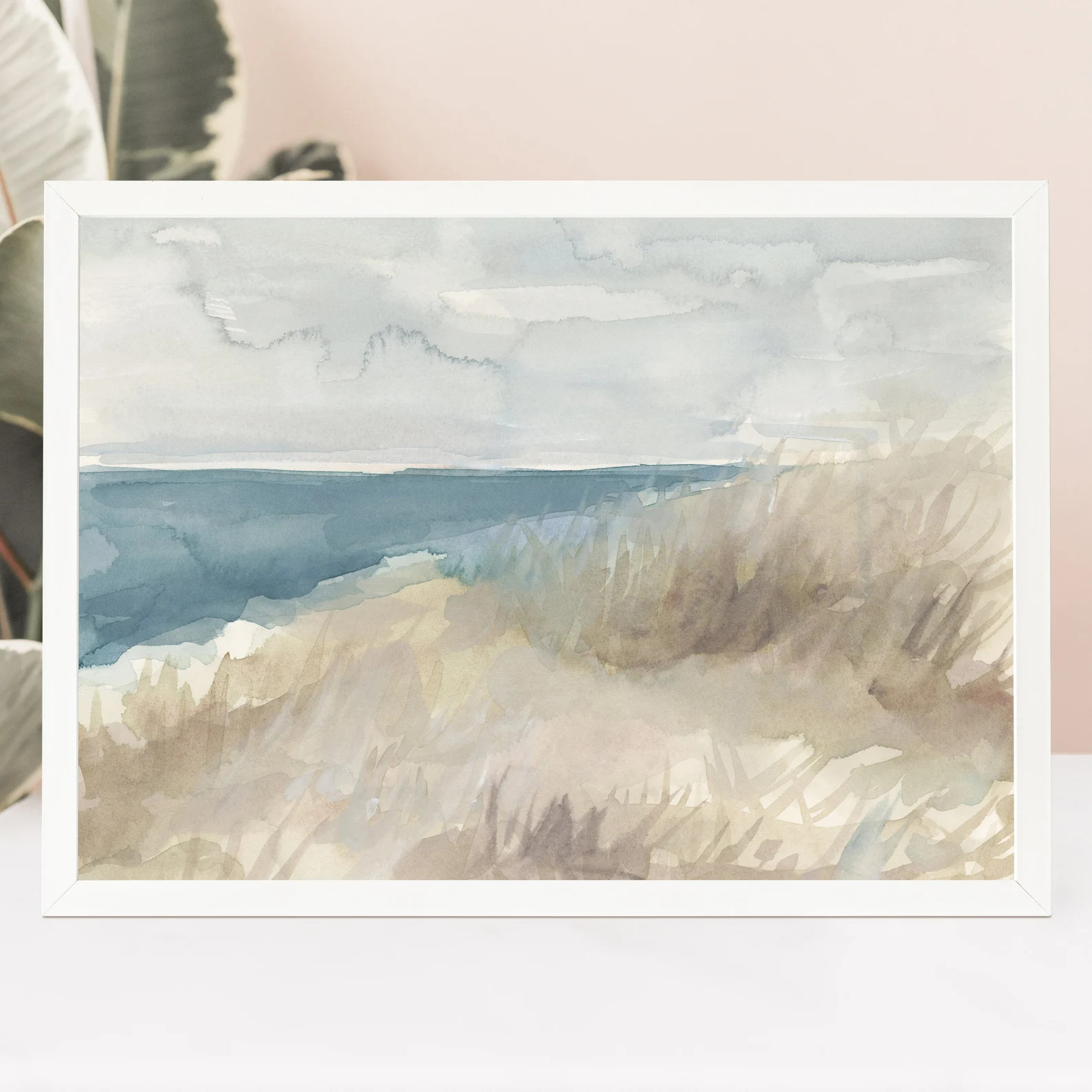 Coastal Watercolor Painting Beachscape Artwork Seascape Neutral Blue and Beige Beach House Wall A... | Etsy (US)