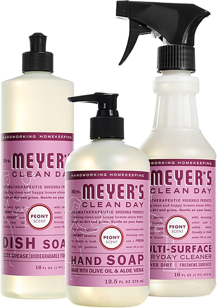Mrs. MEYER'S Kitchen Set, Dish Soap, Hand Soap, and Multi-Surface Cleaner, 3 CT (Peony) | Amazon (US)